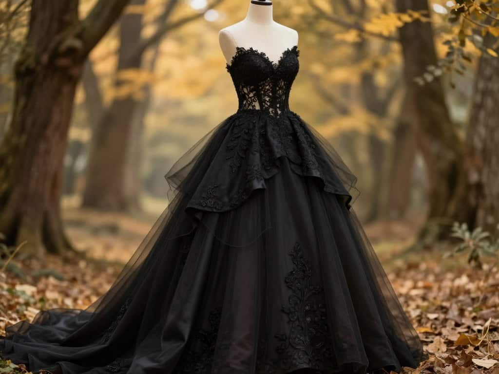Schwarzes Hochzeitskleid in verschiedenen Stoffen