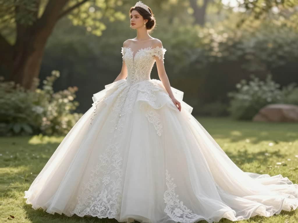 Tüllrock und Spitze beim Brautkleid im Ballkleidschnitt