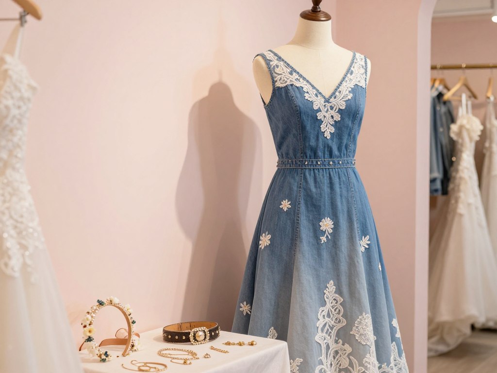 Denim Brautkleid Accessoires und Styling